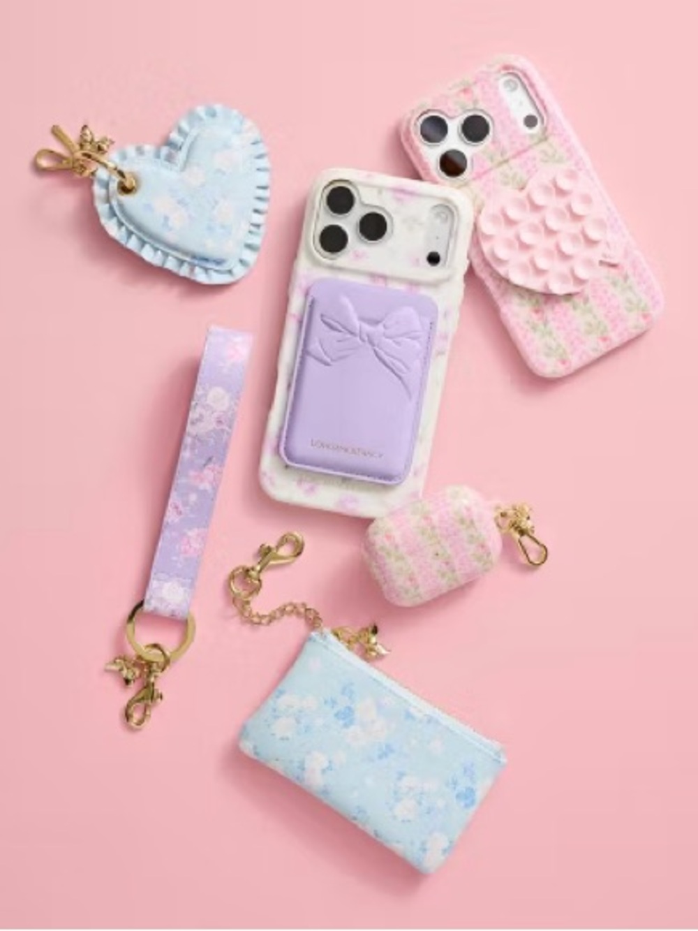 Pastel Floral iPhone Case with Lavender Card Pocket